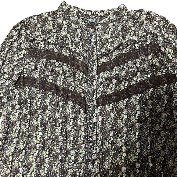 Apt 9 Brown Floral Retro Bell Sleeve Button Up Top Size 8 - Picture 3 of 6